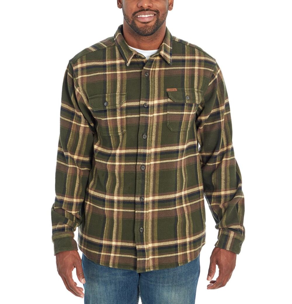 Orvis Heavyweight Flannel Shirt Men's M Green Big Bear Plaid Outdoor Button Up